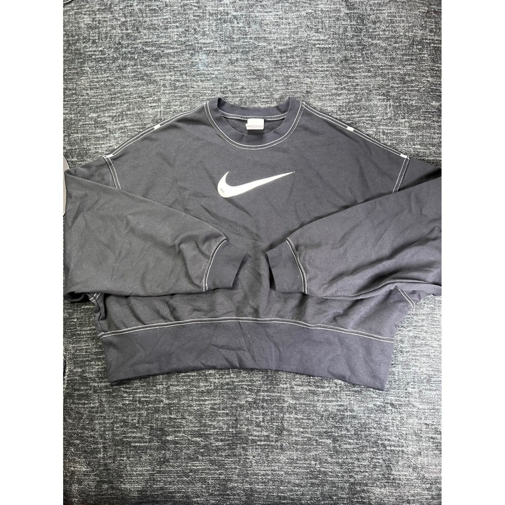 Nike Sweatshirt Womens XS Black Contrast Stitch Cropped Swoosh Pullover